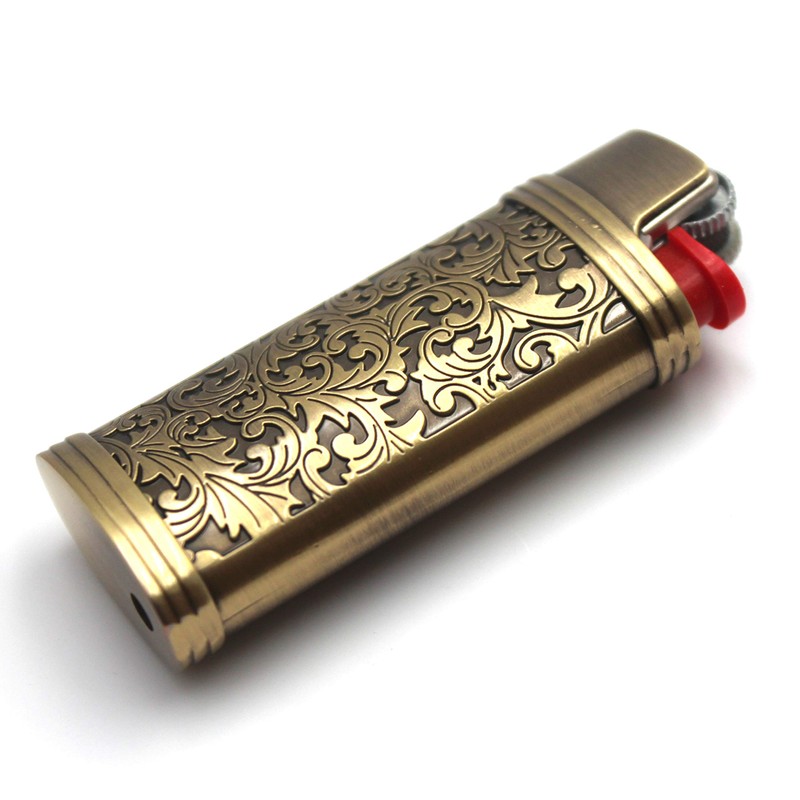 Lucklybestseller Classic Vintage One Side Floral Metal Lighter Pouches Case