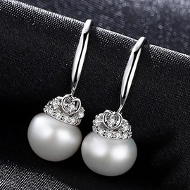 Gdirection 925 Sterling Silver Handpicked AAA+ Quality Freshwater Cultured Pearl Earrings for Women, CZ Cubic Zirconia S925 Fishhook Drop Dangle Ear Hook With Gift Box, multiple, Sterling Silver 18k gold palladium, Pearl Cubic Zirconia