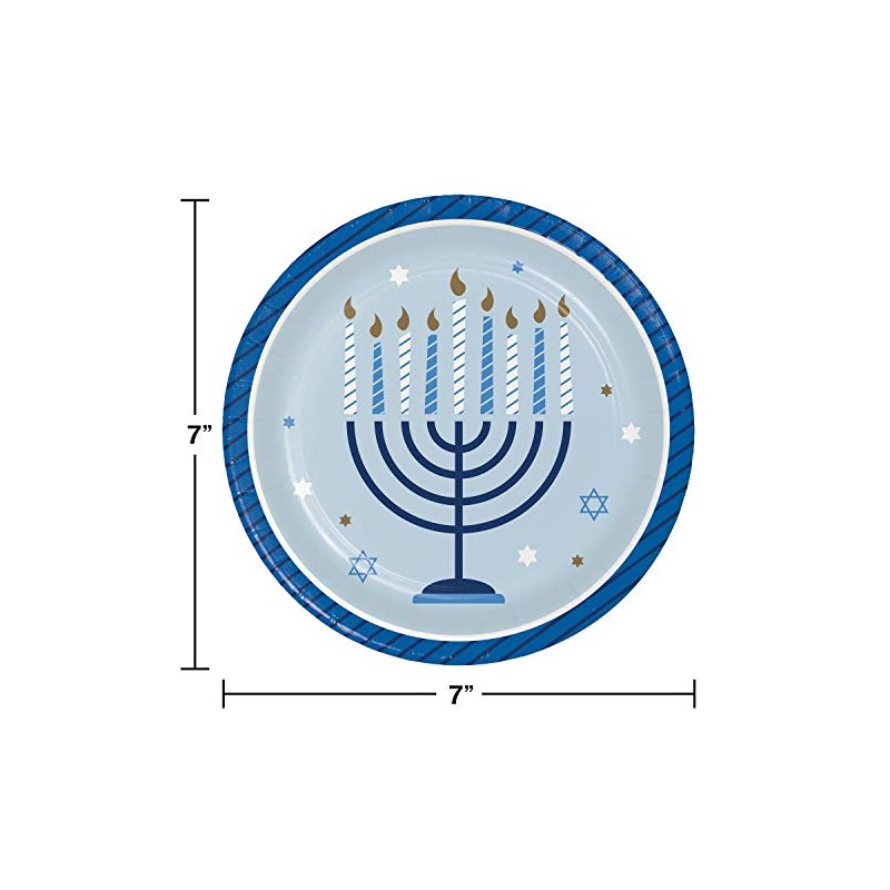 Creative Converting 345757 Hanukkah Celebration Dessert Plates, 7", Multi-Color
