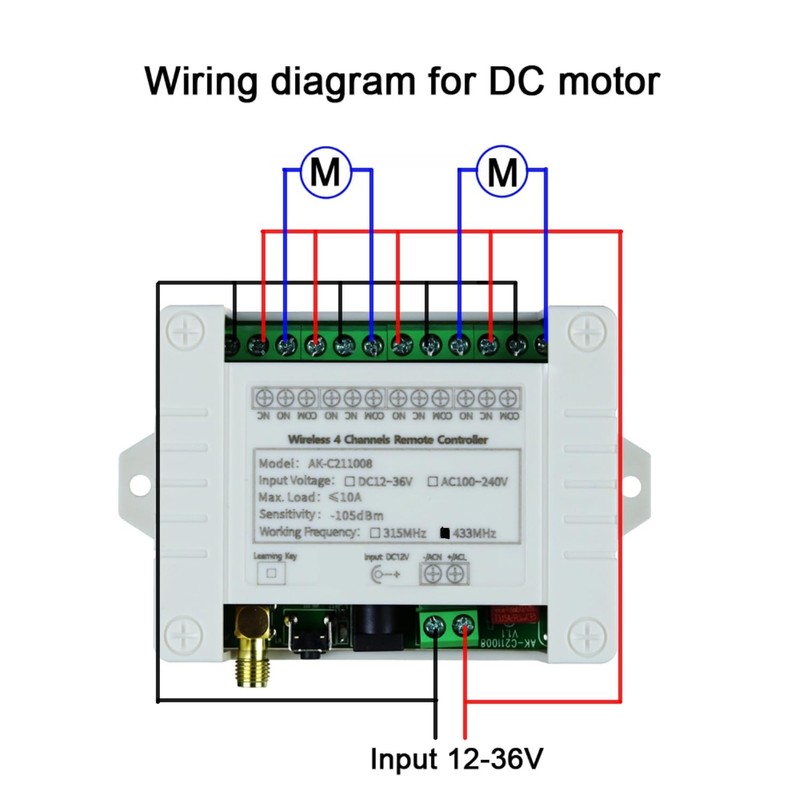 fushionsea DC 12V 24V 36V 4CH Remote Control Switch 433Mhz