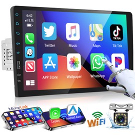 9 Inch Car Stereo Single Din Radio with Wireless Apple Carplay & Android Auto,1 Din Bluetooth Car Audio Recivers with GPS Navigation iOS/Android Mirror Link FM Radio/TF/USB/AUX Input+AHD Backup Camera