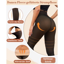Tialfas Thermo Strumpfhose Damen, Fleece Warme Dicke Gefütterte Strumpfhosen Warm und Transparent Leggings High Waist Pantyhose Winter, M, 220g