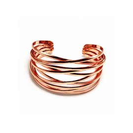 Hilufiet Chunky Cuff Bracelet Gold/Silvery/Rose Line Web Wrist Cuff Bangle Bracelet Fashion Costume Bracelet for Women-Rose