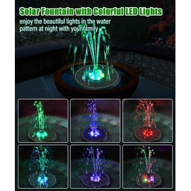 SZMP Solar Water Fountain Upgraded 100% Glass Panel, 3.5W Solar Powered Fountain Built-in 2000 Battery with 7 Nozzle & 4 Fixer, Solar Fountain Pump for Bird Baths, Fish Tank, Outdoor (Colorful)