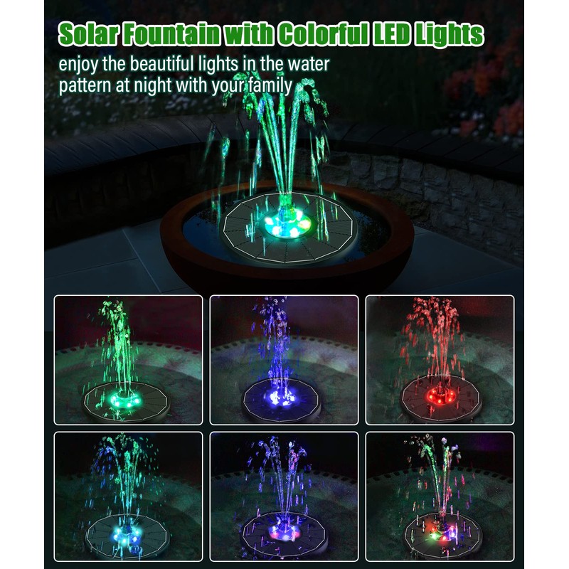 SZMP Solar Water Fountain Upgraded 100% Glass Panel, 3.5W Solar