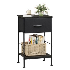 WLIVE Black Nightstand, Bedside Table with Fabric Storage Drawer, Open Wood Shelf, Night Stand for Bedroom Furniture, End Table for Dorm, Entryway, 25.03" Height
