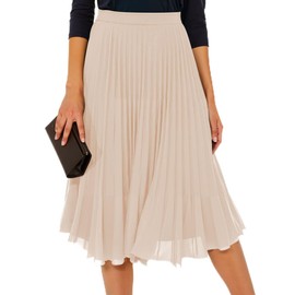 GRACELAND KRAIN YOUNG Falda Plisada de Gasas para Mujer Falda Midi Larga con Cintura Alta Elástica Vuelo Acampanado y Forro Verano - Negro y Más Colores