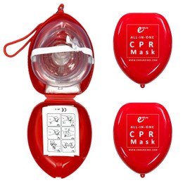 Endure Adult CPR Mask and Kit, 3 Pack of First Responder Kit in a Red Soft Case with Mask, Two PVC Gloves and Two Al-cohol Prep Pads (3)