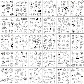 30 Sheets 400 Pcs Tiny Small Temporary Tattoos Stickers For Women Men Finger Hands, Realistic Black Long Lasting Waterproof Fake Temp Tattoo For Adult Kids Body Finger Neck Decation Q722