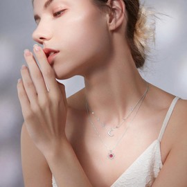 ROMANTICWORK Sun Moon Chain 925 Sterling Silver Opal Sun and Moon Pendant Necklace Sun and Moon Jewellery Gifts for Women Ladies, Sterling Silver, Opal