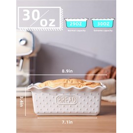 QUXIJA Ceramic Loaf Pan for Baking Bread, 9 x 5 Inch, Nonstick Bread Pans for Cooking, Microwave & Dishwasher Safe, Rectangular Mold (Vintage White)