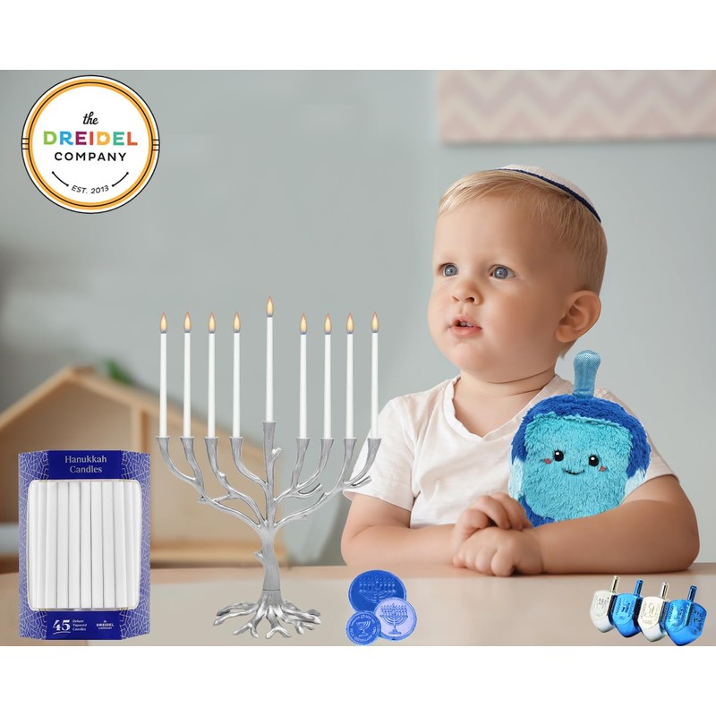 White Deluxe Tapered Hanukkah Menorah Candles for All 8 Nights