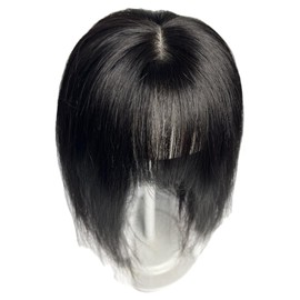 Doll Bangs Human Hair Toppers Clip Bangs Fringe Hair Volume Brazilian Straight Air Bangs For Hair Loss 10x11cm PU Scalp (Black, 12 inch)