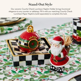 MACKENZIE-CHILDS Ceramic Luncheon Napkin Holder, Kitchen Napkin Holder for Table and Countertop, Black-and-White Courtly Check