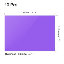 sourcing map 10Pcs A4 Gel Light Lighting Filter Overlay Transparent Color Correction Plastic Vinyl PVC Sheets Photography Television Purple,0.3mm