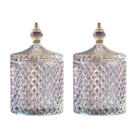 RockTrend Home Decorative Sparkling Candy Jar Candy Dish Candy Buffet Storage Container Clear Crystal Diamond Faceted Jar with Crystal Lid-Large-16 OZ (Sparkling, 16 OZ)-Set of 2