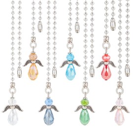 BENECREAT 7Pcs Angel Faceted Glass Ceiling Fan Pull Chain Extenders, Multi-Color Crystal Ceiling Fan Extension with Ironl Ball Chain for Ceiling Fan Light Decoration