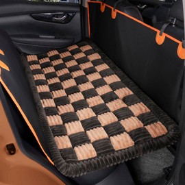 Dog Car Seat Cover Mat for Trucks, Padded Plaid Non-slip Pet Bed for Pickup Car Seat Extenders, Soft Furry Travel Seat Protector, Washable & Custom Fit for Truck Back Seat Extenders (58"×29" Brown)
