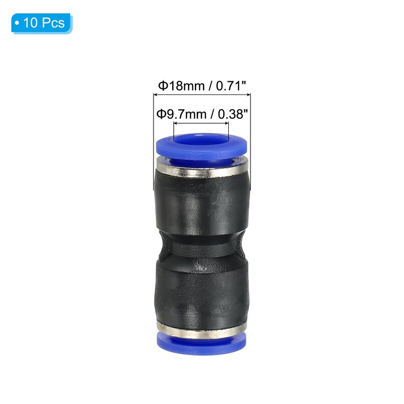 PATIKIL 3/8"プッシュ トゥ コネクト継手 10個プラスチック製エアーラインホース継手クイックリリース空気配管コネクター直線ユニオン2方結合器チューブ用 ブルー