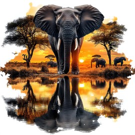 MXJSUA DIY Diamond Painting Kits for Adults, African Elephant Diamond Gem Art Painting for Beginners, Diamond Picture with Full Round Drill Dots Craft Set Gift, 12x12 Inch