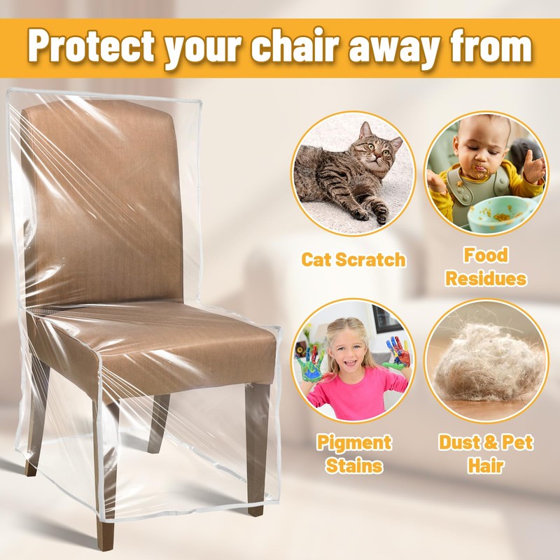 Exclaith 4 Pack Plastic Dining Room Chair Covers with Backrests