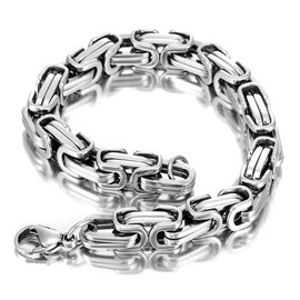AOOMO 8mm Wide 316L Stainless Steel Bracelet Byzantine Link Chain Bracelet for Men Women Water Resistance (Color - Silver, Length - 8.0 Inch)