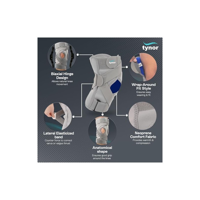 Tynor OA Knee Support (Neo), Grey, Right, XXL, 1 Unit