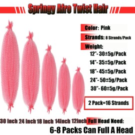KYNLEY 14 Inch Pink Spring Twist Hair 2 Packs Springy Afro Twist Hair Kinky Marley Twist Braiding Hair Wrapping Hair for Soft Locs (Pink Marley Hair)