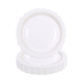 DHAIQC Pack of 50 Paper Plates, White, 18 cm, Wavy Party Plates, Paper Plates, Birthday Plates, Disposable Plates Set for Birthday, Weddings, Anniversaries (White, 18 cm)