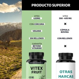 Beyond Vitamins | Vitex Fruit 420mg Con Raíz De Cúrcuma Capsulas (curcuminoides, Curcumina) Y Calcio | Vegano | Vitaminas Mujer / Hombre - 1 Cápsula A