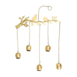 Decorative Gardens Bird Wind Chimes with Bells | 5 Suspended Bells Wind Chime with Birds Garden Decor | Outdoor Gifts and Backyard Decorations Home Decor (Size: - 21 Inches) (Golden)