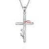 MONGAS Cat Cross Necklace Sterling Silver Cat Pendant Cat Jewelry Christian Confirmation Gifts for Women
