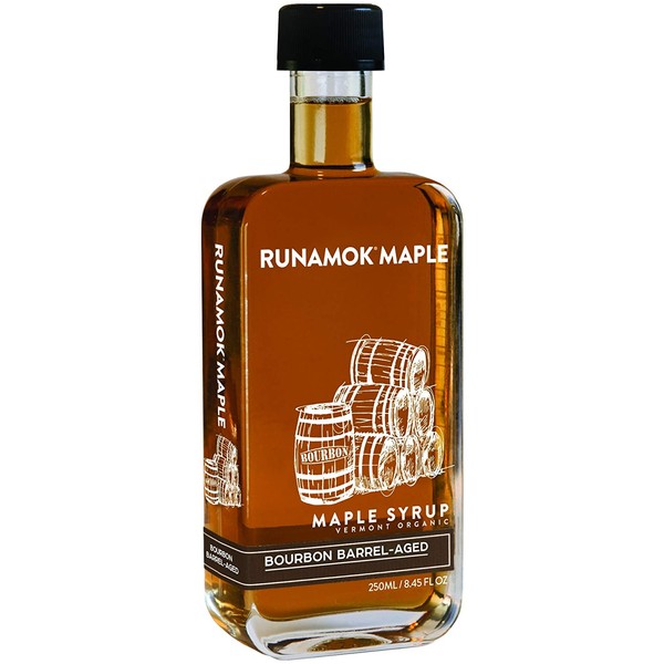 Runamok Maple Bourbon Barrel-Aged Maple Syrup - Authentic & Real Vermont Maple Syrup | Organic Maple Syrup - Nature's Best Sweetener | Premium Ice Cream, Cheese & Pancake Syrup | 8.45 Fl Oz (250mL)