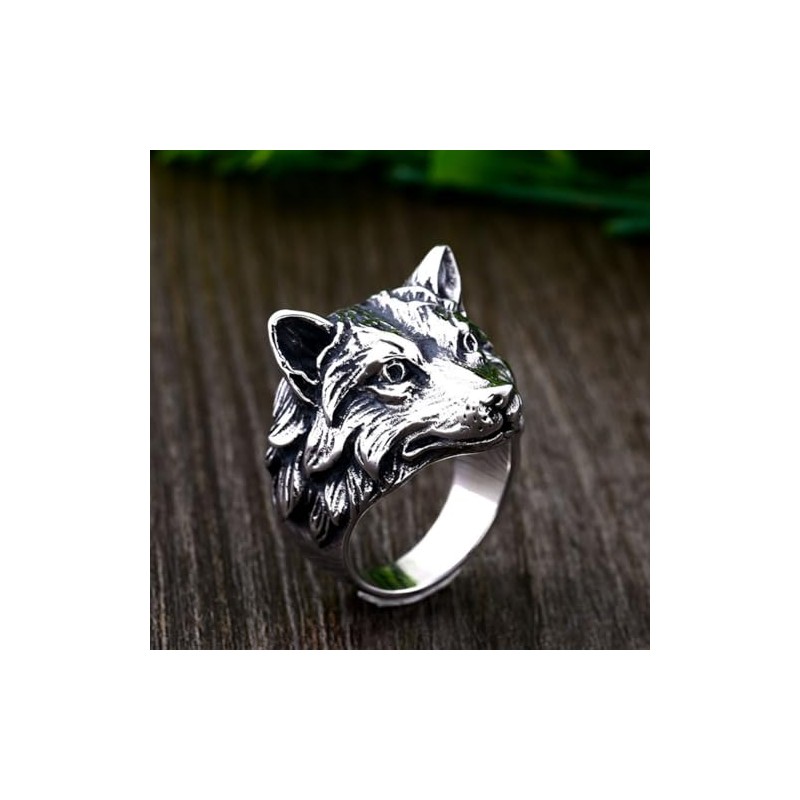Wolf Ring for Men, Norse Viking Wolf Head Ring, Retro