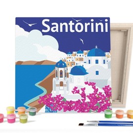I Love Painting DIY Canvas Painting Kit 25x25cm Landmark_Santorini_Sea of ​​Love / 아이러브페인팅 DIY캔버스형 그림그리기 25x25cm 랜드마크산토리니사랑의바다