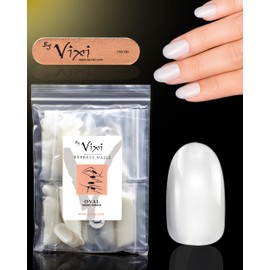 By Vixi 600 SHORT OVAL NAIL SET with PREP FILE, 10 Sizes – Opaque Express Full Cover False Fingernail Extensions for Salon Professionals & Home Use