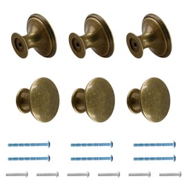 Cionyce 6 Pcs Brass Cabinet Knobs Metal Drawer Knobs Round Dresser Handle Knobs 1.18" Diameter Kitchen Cabinet Knobs Hardware(with Mounting Screws)