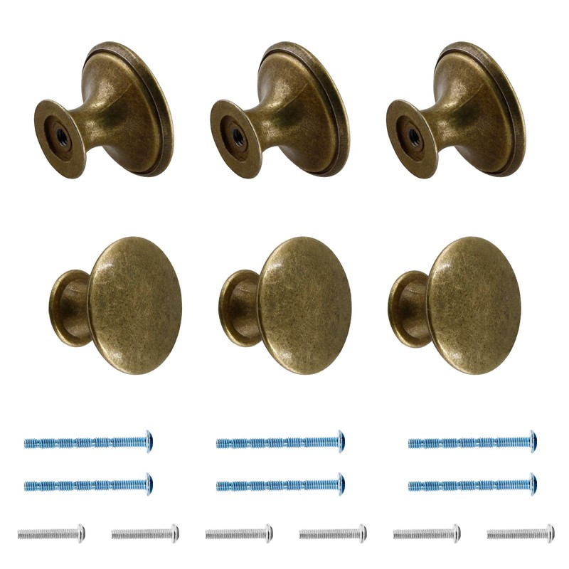 Cionyce 6 Pcs Brass Cabinet Knobs Metal Drawer Knobs Round