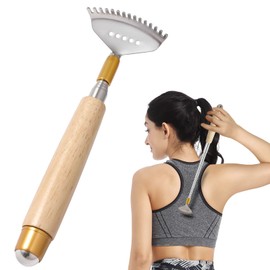 Azymi Back Scratcher, Extendable Back Scratcher for Women Men with Wood Handle/Roll Ball/Stainless Steel Claw, Manual Face Head Body Scratcher Massager Tool
