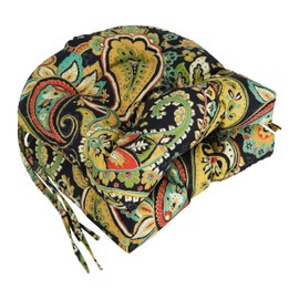 Blazing Needles 16-inch Outdoor Rounded Back Chair Cushion, 16" x 16", Hadia Franco Noir 2 Count