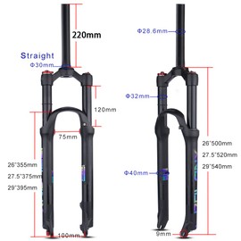 BOLANY 26/27.5/29 Mountain Bike Air Suspension Fork Shock Absorber Rebound Adjustment 1 1/8 Straight Tube QR 9mm Travel 100mm Manual/Remote Locking Fit Mountain/Road Bike