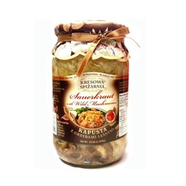 Al Amin Foods Polish Sauerkraut with Wild Mushrooms ( Kapusta kiszona z leśnymi grzybami ) One Glass Jar NT. Wt. 29.98 oz. (850g) By: KRESOWS SPIZARNIA Poland
