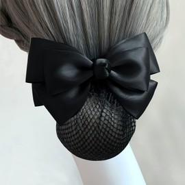 KISARG Barrette with Chignon Net, Bun Net, Women's, Hair Accessories, Hair Accessories, Hair Arrangement, Ribbon, Stylish, Hospitality, Office, Black (Triple Ribbon-Thin Net)