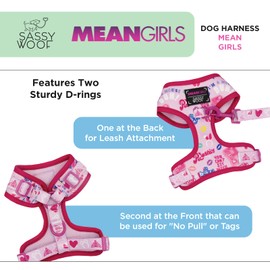Sassy Woof - Arnés ajustable para perros – Mean Girls – L, malla transpirable, diseño sin tirones con dos anillos en D, diseño patentado, perfecto para perros pequeños y cachorros