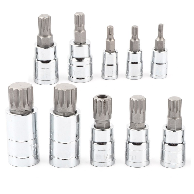 10Pcs 12 Point Triple Square Splined Bit Socket Set M4-M18