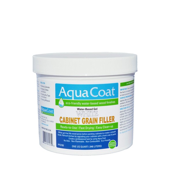 Aqua Coat, Best White Cabinet Wood Grain Filler, White Gel, Water Based, Low Odor, Fast Drying, Non Toxic, Environmentally Safe (Quart)