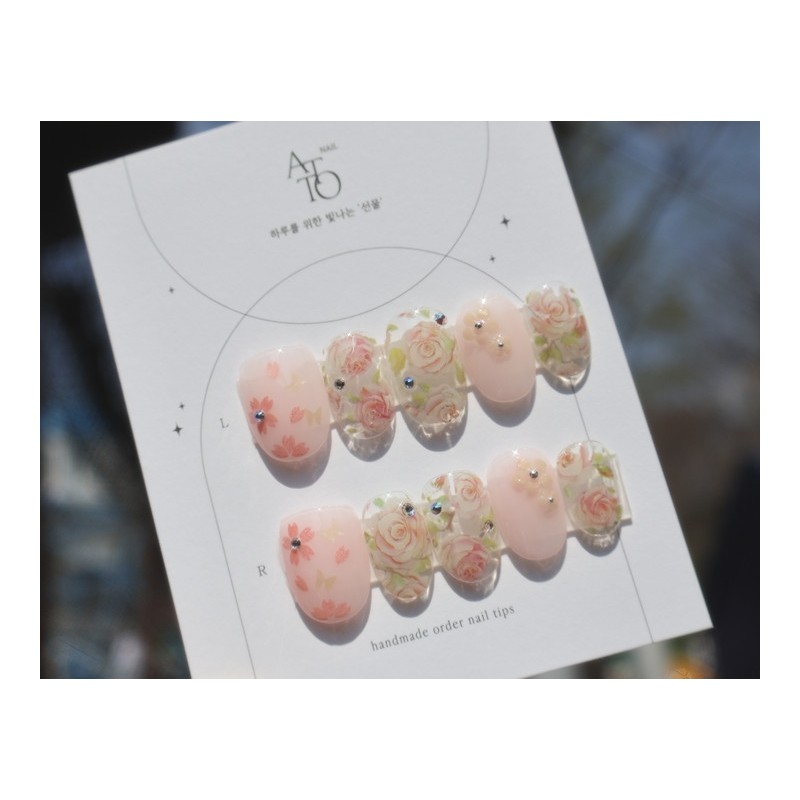 Handmade nails - Spring flower scent - Almond / 수제네일