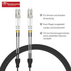 RamboCables 30 m Armoured Fibre Optic Cable OM3 LC to LC Duplex Multimode, Fibre Optic Cable for Indoor and Outdoor Use, 10GB 50/125um LSZH OD 3.0 mm, Black