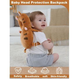 Baby Head Protector Backpack with Safety, Toddler Adjustable Head Protection for Baby Walking and Falling Crawling, 0.5-3 Years 6-36 Months, Tiger