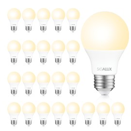 Sigalux A19 LED Light Bulbs 60 Watt Equivalent,Non-Dimmable Energy Efficient 9.5W LED 2700K Soft White Light Bulb with E26 Medium Base,750 Lumens,UL Listed,24 Pack